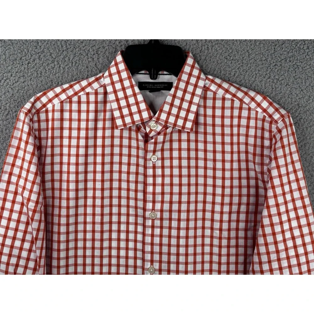 Banana Republic Shirt Mens M Slim Fit Graphic Check Gingham Candied Yam